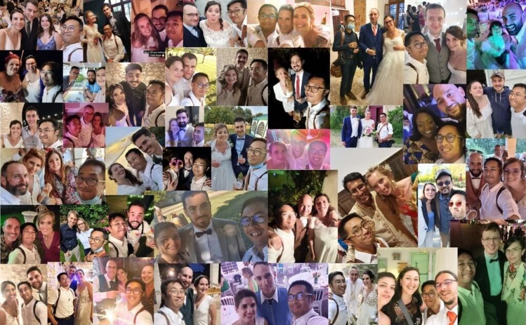Photographe de mariage – Montage de selfies avec des couples de marié·es, ambiance festive et naturelle
